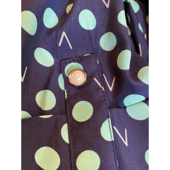 Pomelo Blouse size S Navy Green Tan Polka Dots - Picture 3 of 5